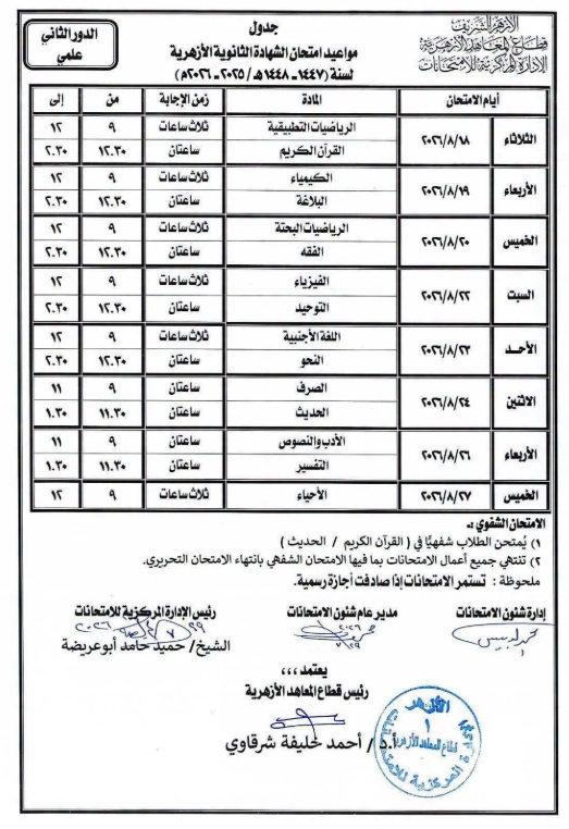 جدول دور تاني ازهر